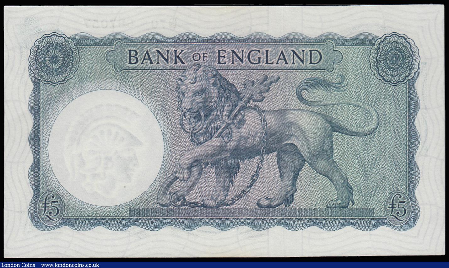 London Coins : A182 : Lot 72 : Five Pounds O'Brien B277 Helmeted Britannia issued 1957 D70 687057, Pick371, AU