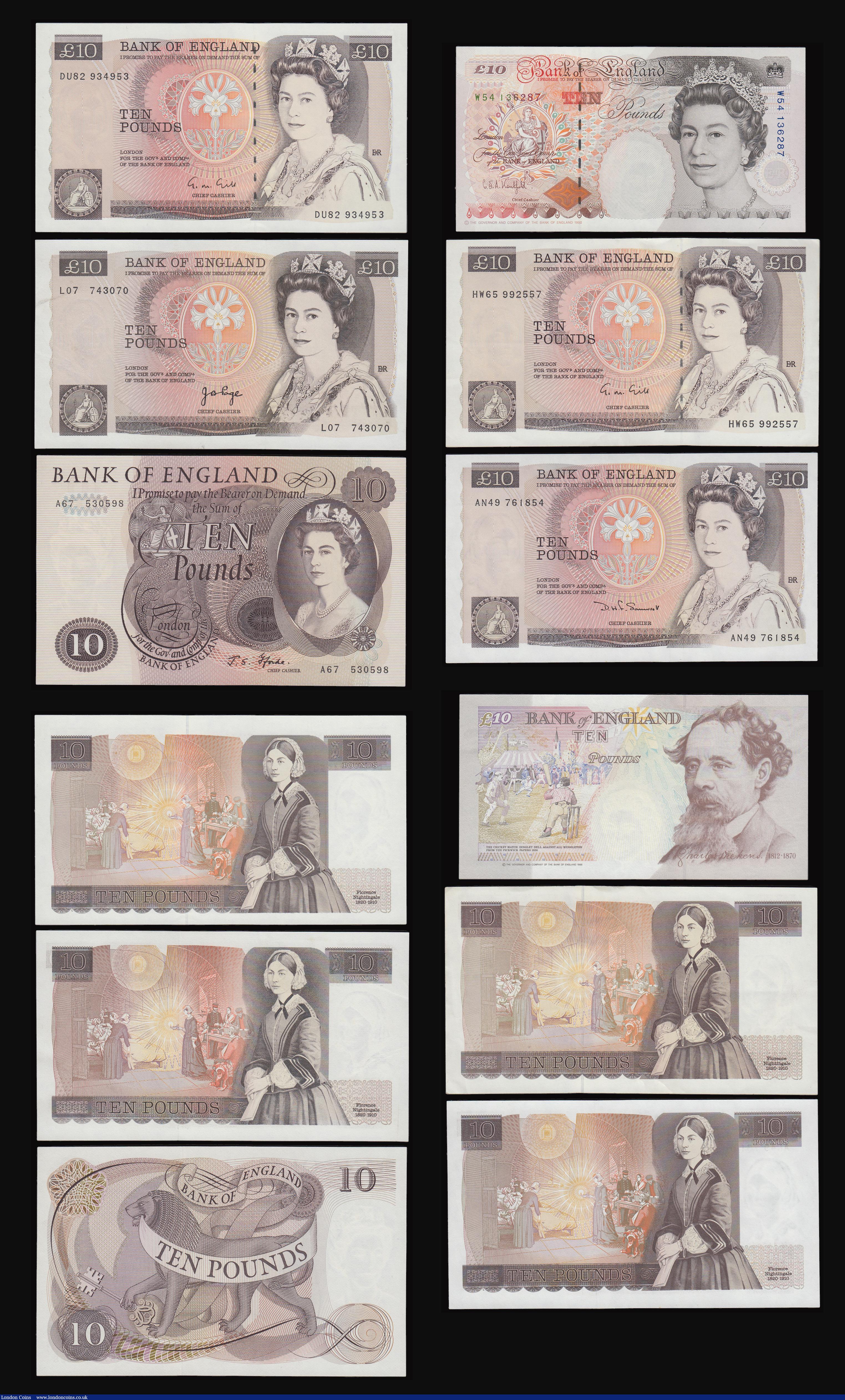 London Coins : A182 : Lot 81 : Ten Pounds (10) Fforde B316 A67 530598, Page B330 L07 743070, Somerset B348 AN49 761854, Gill B354 H...