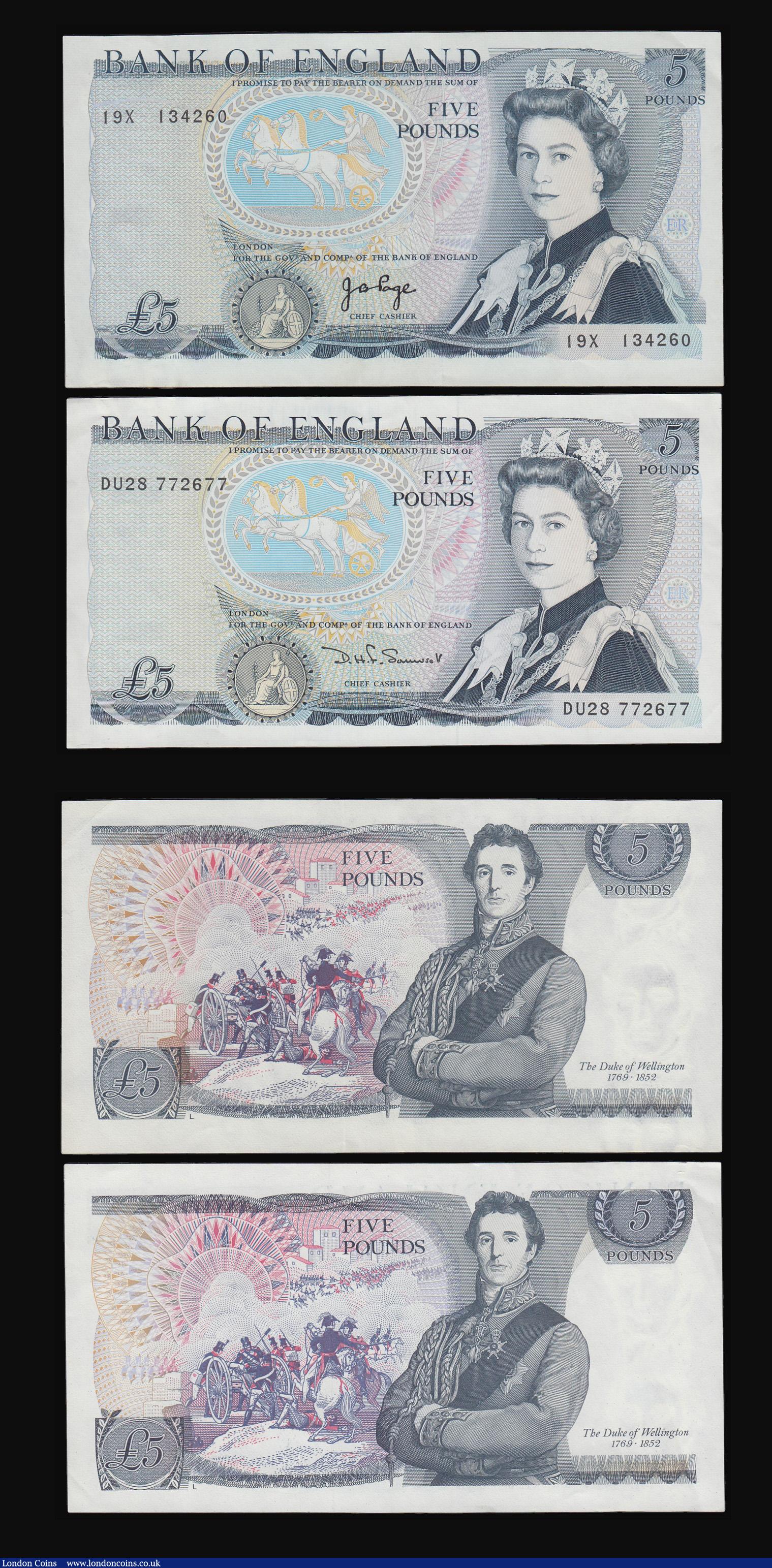 London Coins : A182 : Lot 85 : Five Pounds Page Wellington reverse (4) B334 (1) and B336 (3) AU-Unc