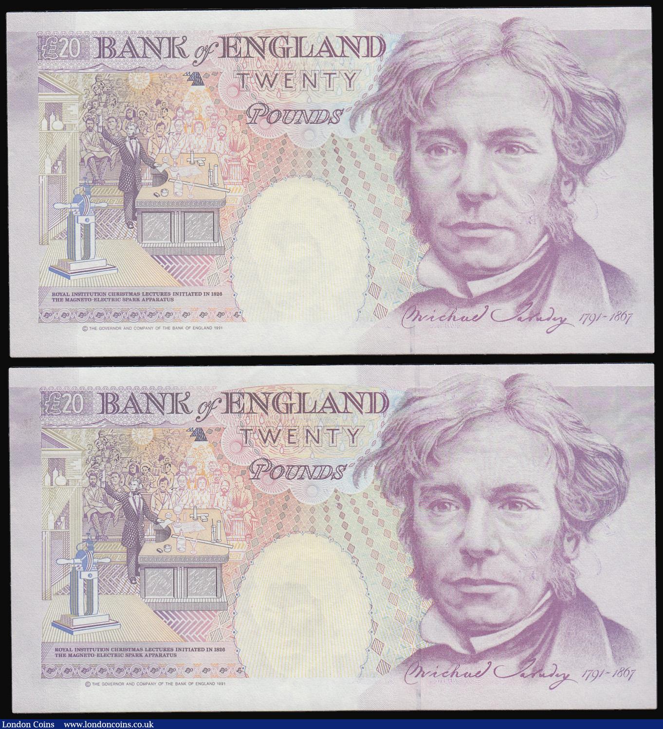 London Coins : A182 : Lot 95 : Twenty Pounds Gill B358 (2 consecutives) B17 prefix Unc