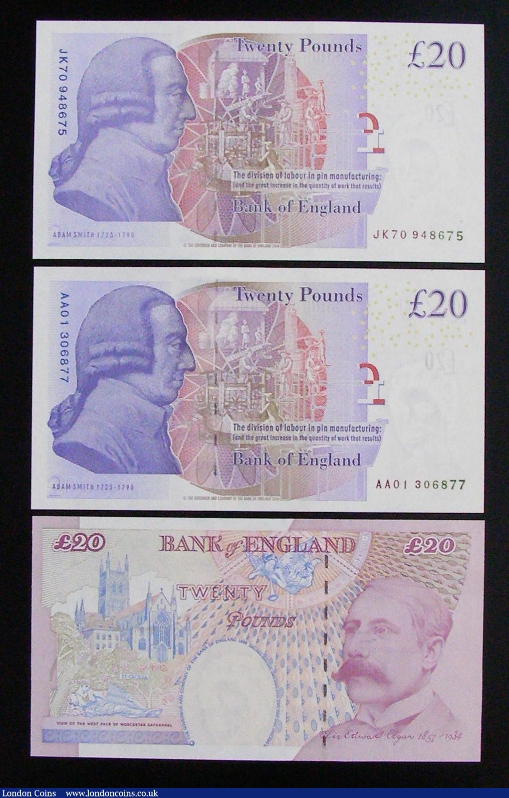 London Coins : A182 : Lot 97 : Twenty Pounds (3) Lowther B386 AD09 672240, Bailey B405 1st run AA01 306877 and Cleland B412 JK70 94...