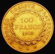 London Coins : A182 : Lot 1100 : France 100 Francs Gold 1908A Paris Mint KM#858 NEF lightly cleaned with some contact marks