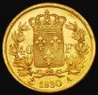London Coins : A182 : Lot 1117 : France 40 Francs Gold 1830A, Paris Mint, Incuse edge lettering, KM#721.1 NEF/EF and lustrous, an eye...