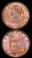 London Coins : A182 : Lot 2343 : Farthings (3) 1865 Freeman 513 dies 3+B UNC with around 15% lustre, 1867 Freeman 516 Freeman 3+B UNC...