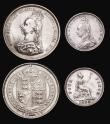 London Coins : A182 : Lot 2390 : Florin 1888 ESC 870, Bull 2956, Davies 813 dies 3A VF with grey tone, Shilling 1888 8 over 7 ESC 135...
