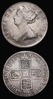 London Coins : A182 : Lot 2694 : Halfcrowns (2) 1700 DECIMO TERTIO edge ESC 562 VG, the reverse better, bold and collectable, 1707E S...