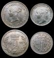 London Coins : A182 : Lot 2779 : Maundy Set 1875 ESC 2488, Bull 3528 A/UNC to UNC with grey tone, the Fourpence with a dig on the por...