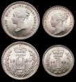 London Coins : A182 : Lot 2781 : Maundy Set 1880 ESC 2494, Bull 3535 A/UNC to UNC and lustrous, nicely matching, the Threepence and T...