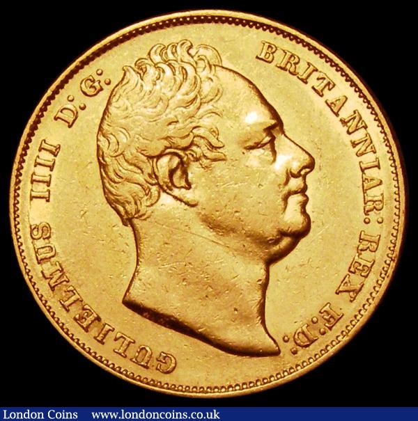 Sovereign 1832 First Bust, Nose points to second N in BRITANNIAR, Marsh 17A, Near VF/VF, rated R3 by Marsh, by far the rarer of the two types : English Coins : Auction 183 : Lot 2185