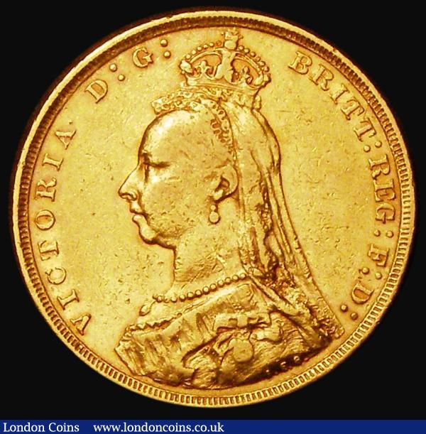 Sovereign 1889M Second legend, G: of D:G: closer to the crown, Marsh 133A, S.3867B, DISH M12 Fine/NVF : English Coins : Auction 183 : Lot 2238