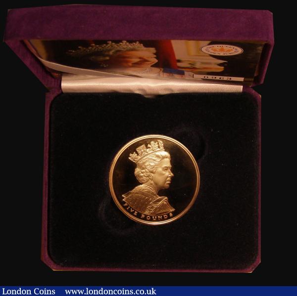 Five Pound Crown 2002 Queen Elizabeth II Golden Jubilee Gold Proof S.L10 UNC to nFDC with 'cloudy' tone, in the Royal Mint box of issue with certificate and booklet : English Cased : Auction 183 : Lot 246