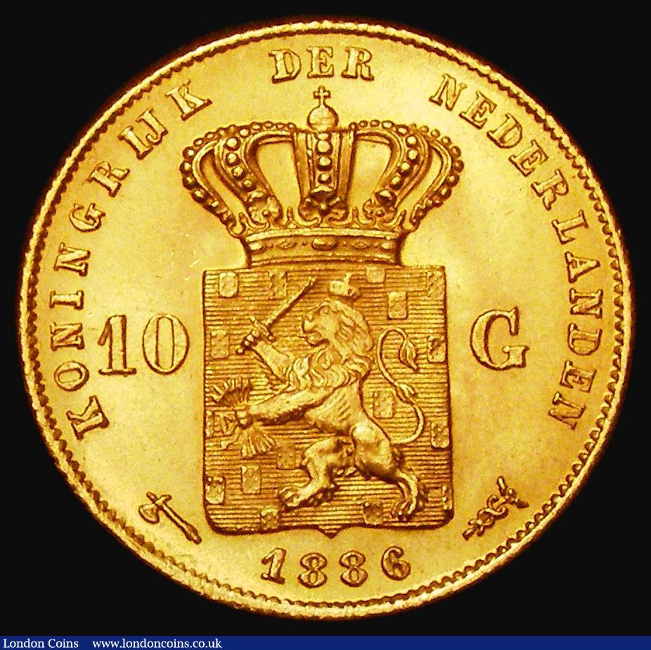 London Coins : A183 : Lot 1074 : Netherlands Ten Gulden Gold 1886 KM#106 GEF and lustrous