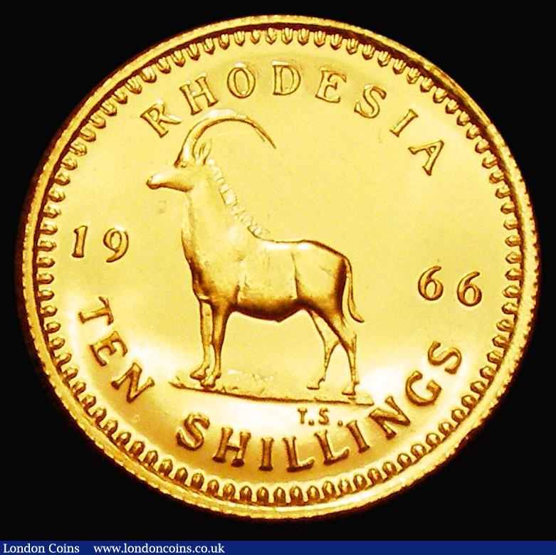 London Coins : A183 : Lot 1108 : Rhodesia Ten Shillings 1966 Gold Proof KM#5 nFDC retaining practically full mint brilliance
