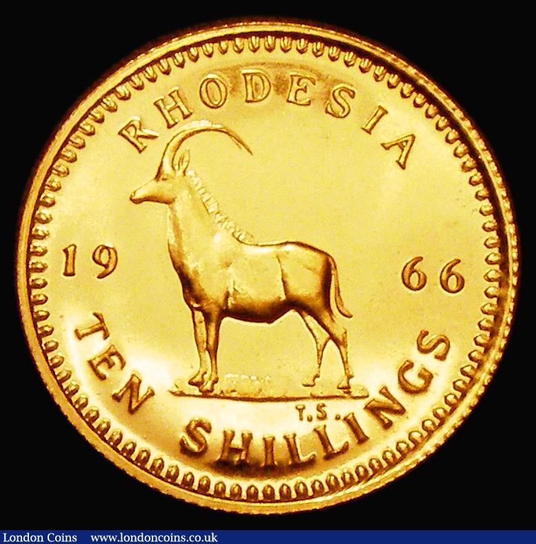 London Coins : A183 : Lot 1109 : Rhodesia Ten Shillings 1966 Gold Proof KM#5 nFDC retaining practically full mint brilliance