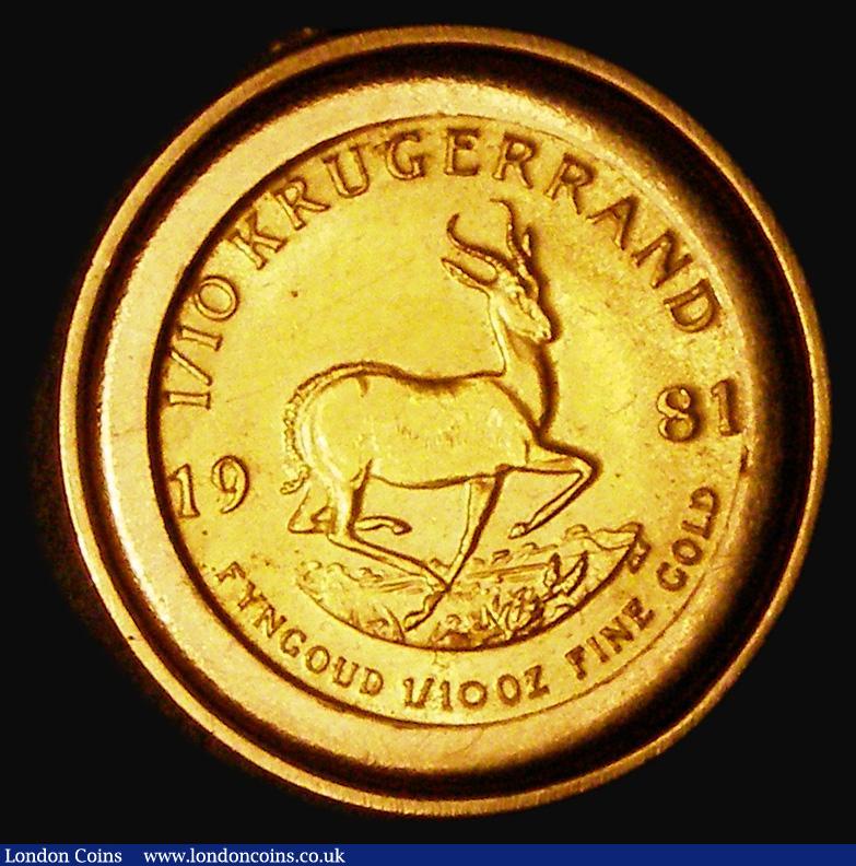 London Coins : A183 : Lot 1148 : South Africa One Tenth Krugerrand 1981 KM#105 EF in a 9 carat gold mount, total weight 5.24 grammes