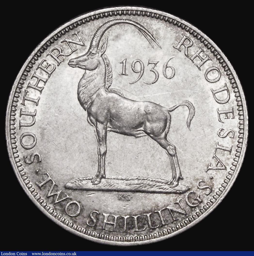 London Coins : A183 : Lot 1162 : Southern Rhodesia Two Shillings 1936 KM#4 EF and lustrous, the reverse with some hairlines and thin ...