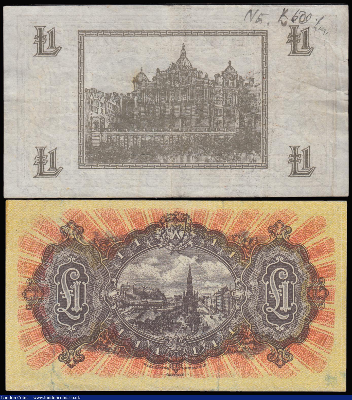 London Coins : A183 : Lot 118 : Scotland (2) Bank of Scotland 1 Pound 24th August 1939 U0178108 VF inked annotation reverse, Nationa...
