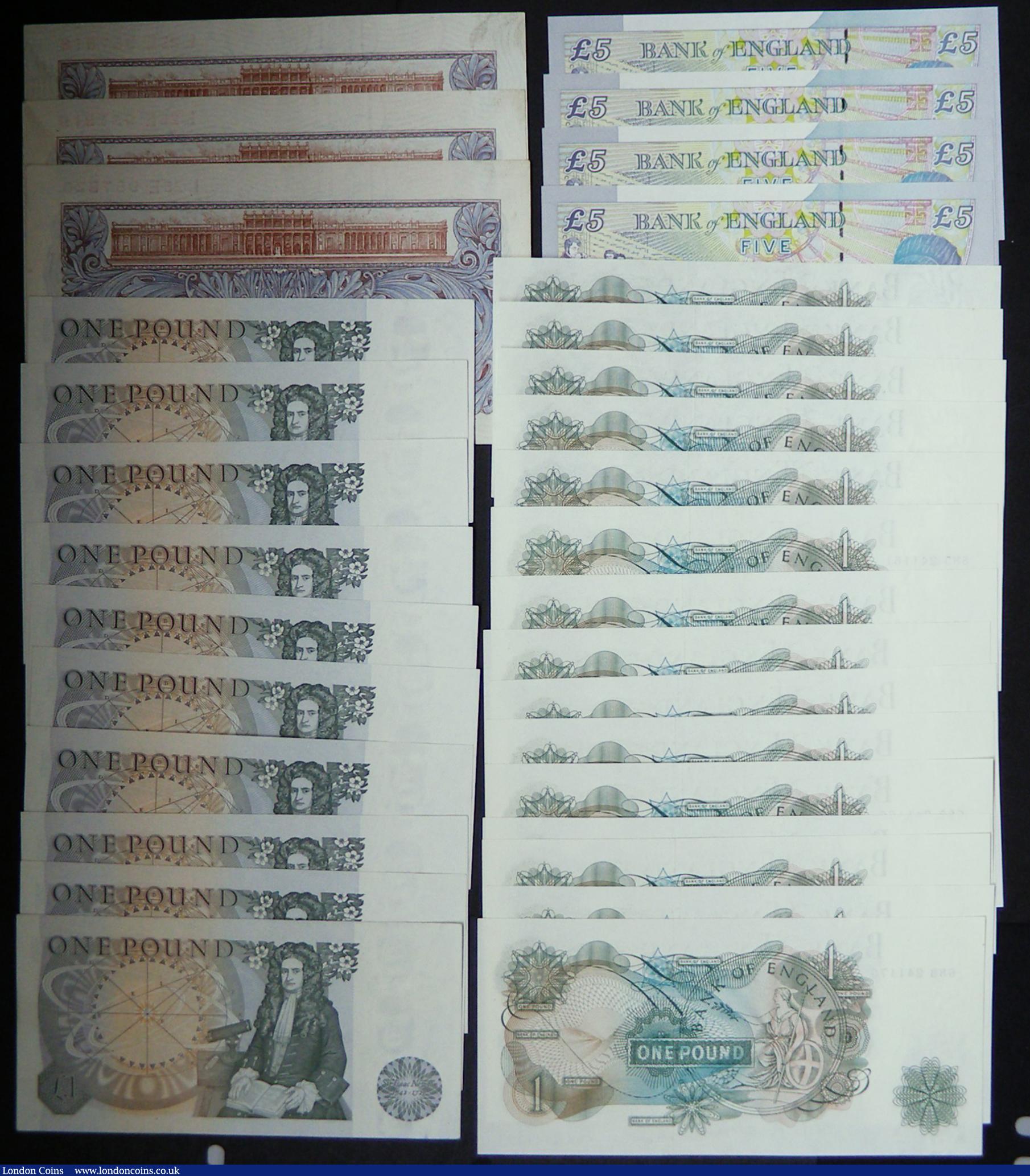 London Coins : A183 : Lot 12 : Consecutives One Pounds 4 runs Peppiatt Blues 1940 B249 (3) L25E 957818-820 AU, O'Brien 1960 B2...