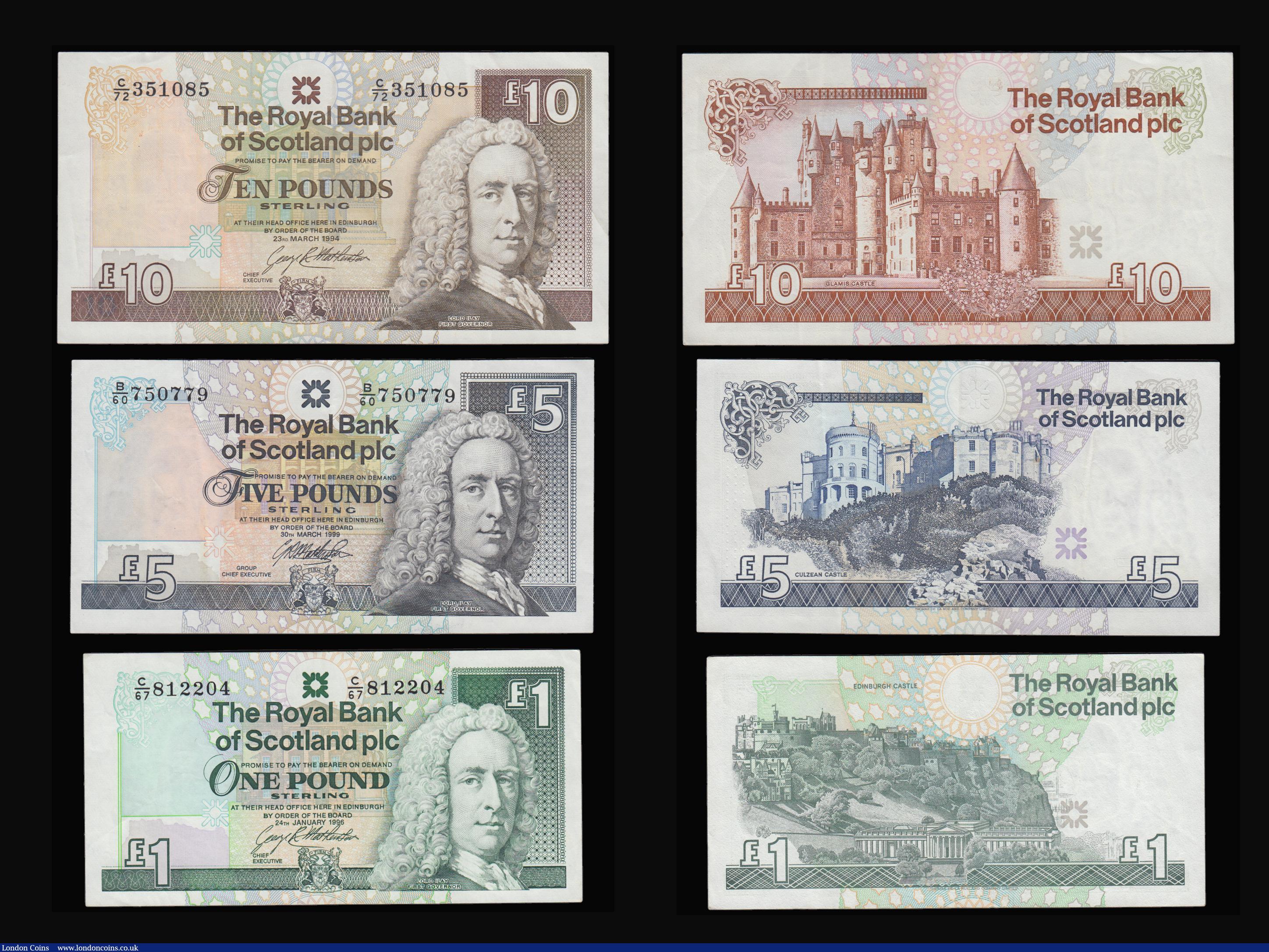 London Coins : A183 : Lot 121 : Scotland The Royal Bank of Scotland (6) £100 24.1.1996 GVF, £20 27.6.2000 AU and 27.3.19...
