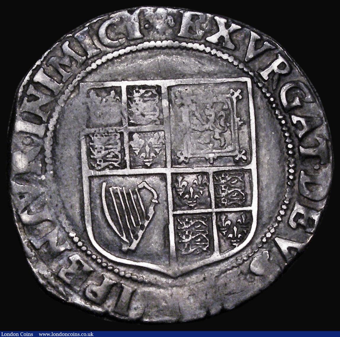 London Coins : A183 : Lot 1384 : Shilling James I First Coinage, Second Bust, beard appears to merge with collar, S.2646, mintmark Li...