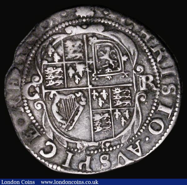 Sixpence Charles I Group D, Fourth Bust, type 3 with falling lace collar, Reverse: Oval Garnished shield with CR at sides S.2811 mintmark Portcullis, 3.00 grammes, Good Fine with an edge crack at 8 o'clock, struck off-centre, the mintmark partially off the flan on both sides : Hammered Coins : Auction 183 : Lot 1387
