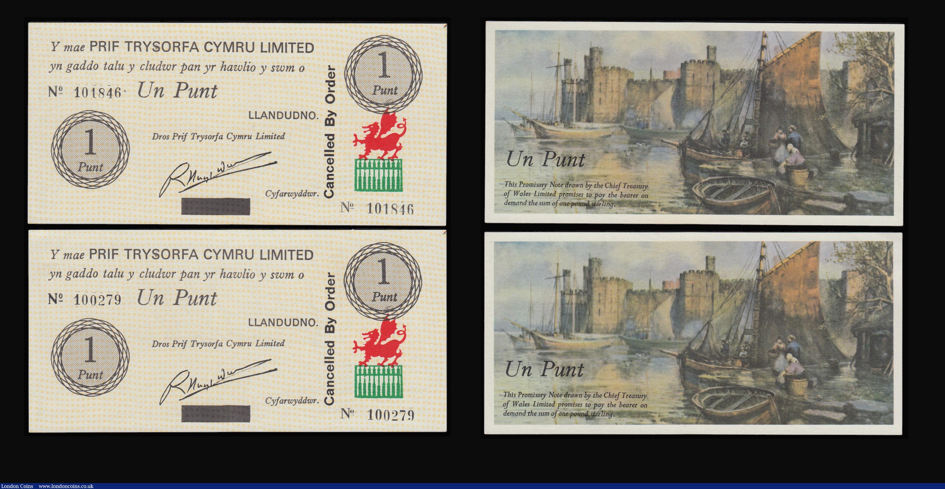 London Coins : A183 : Lot 140 : Wales - One Punt, red dragon on green block at right, a colourful sailing scene and castle on the re...