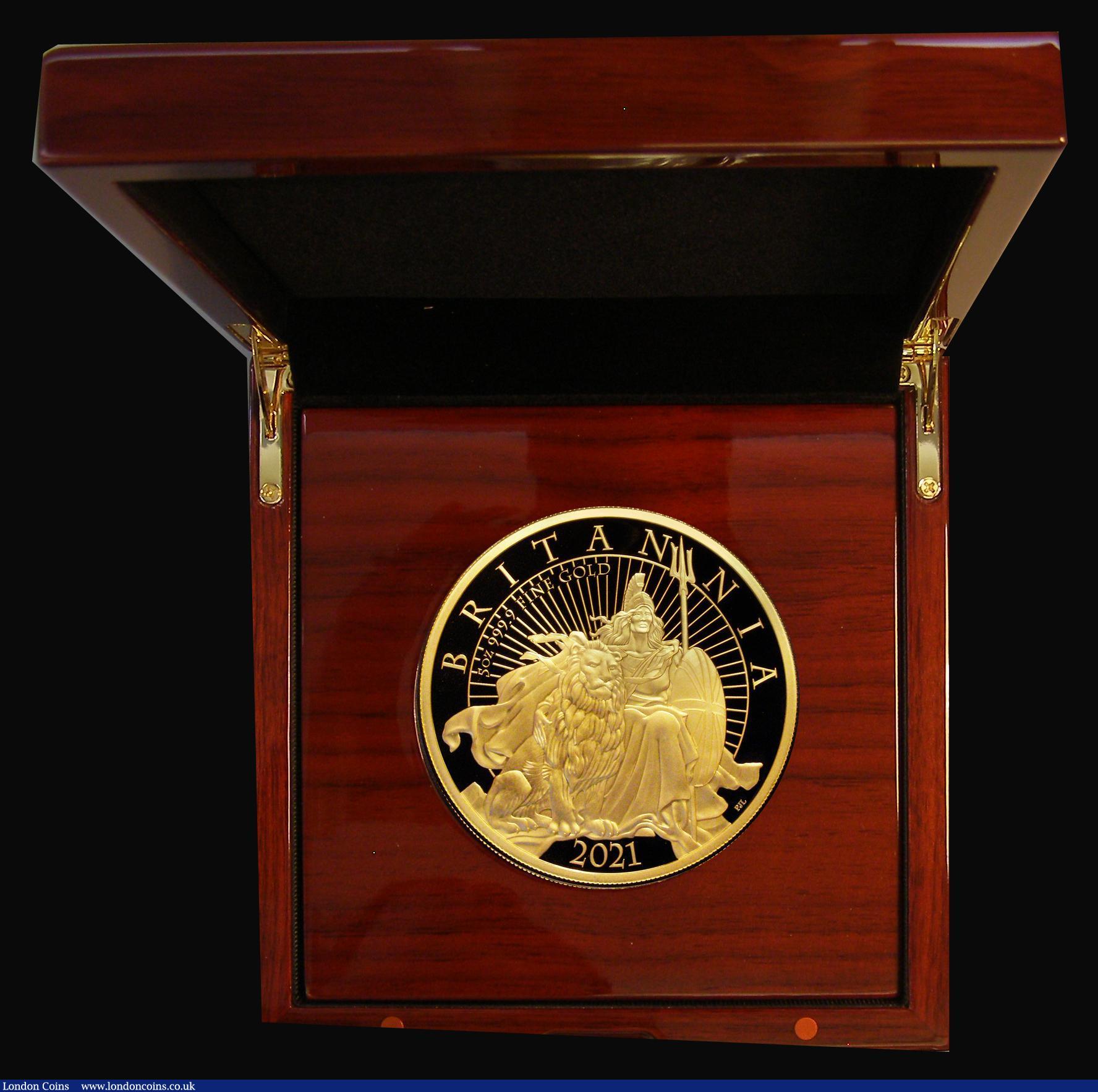 London Coins : A183 : Lot 150 : Britannia Gold £500 2021 5oz.Gold Proof, featuring a new reverse design by P.J. Lynch, Britann...