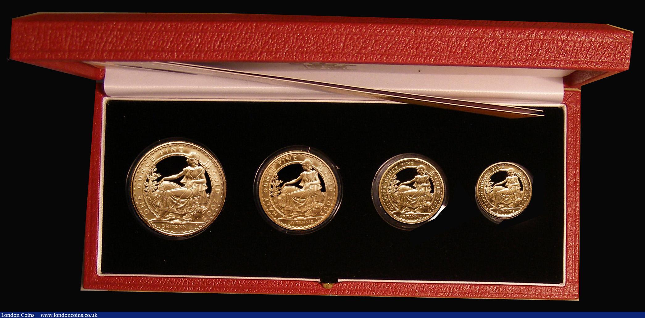 London Coins : A183 : Lot 153 : Britannia Gold Proof Set 2005 the four-coin set S.PBG24 comprising £100 Gold One Ounce, £...