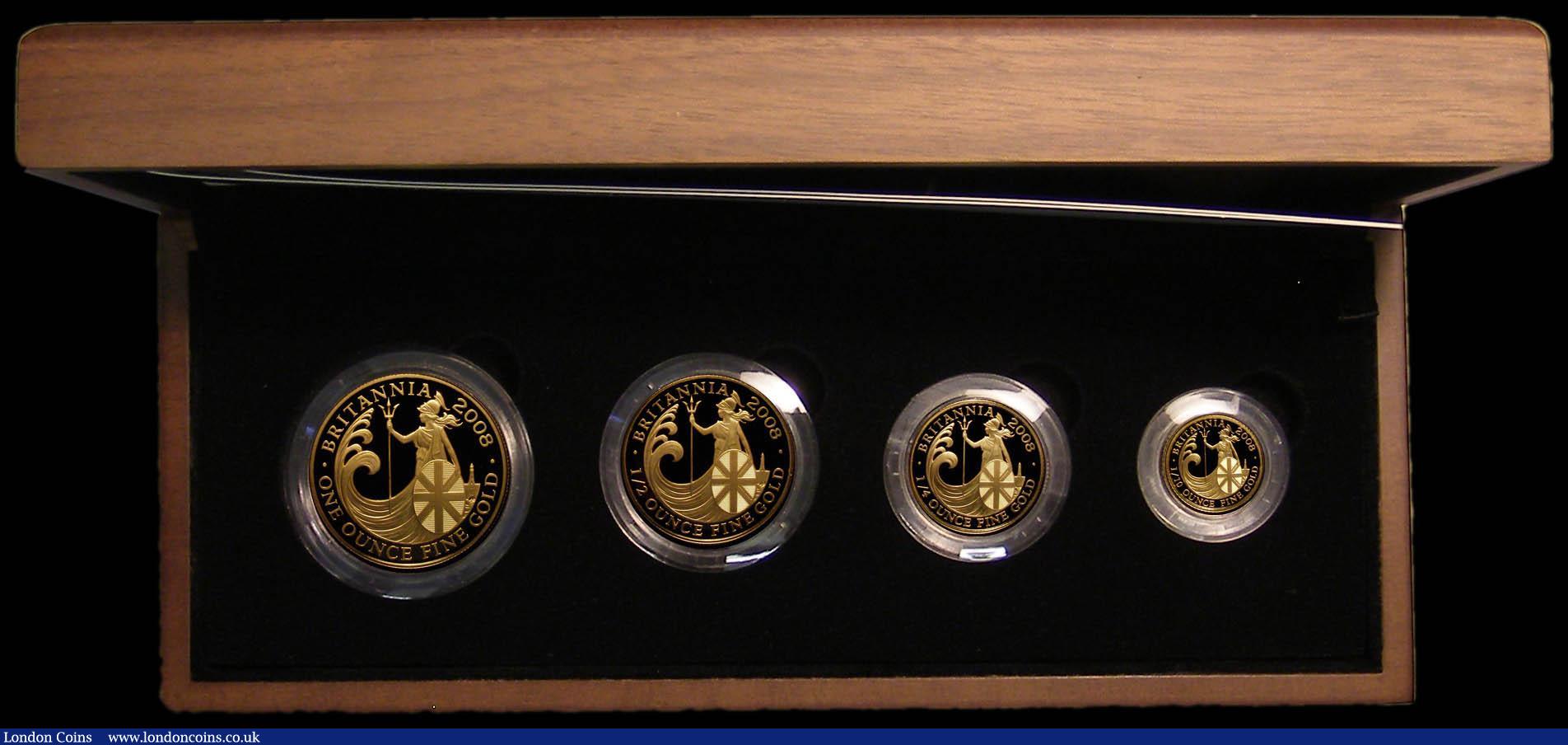 London Coins : A183 : Lot 154 : Britannia Gold Proof Set 2008 the four-coin set S.PBG29 comprising £100 Gold One Ounce, £...