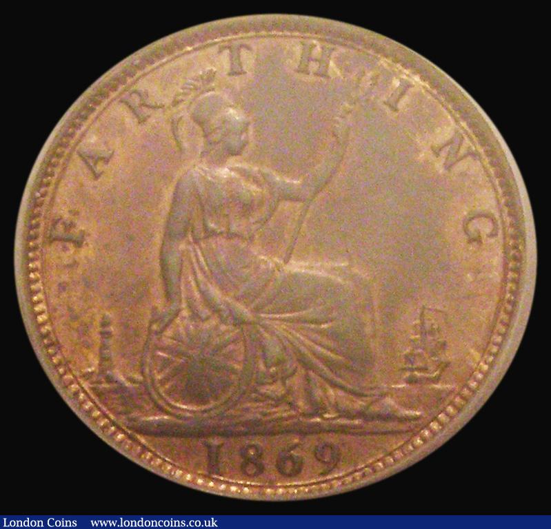 London Coins : A183 : Lot 1567 : Farthing 1869 Freeman 522 dies 3+B, UNC with partial lustre, in an LCGS holder and graded LCGS 85, E...