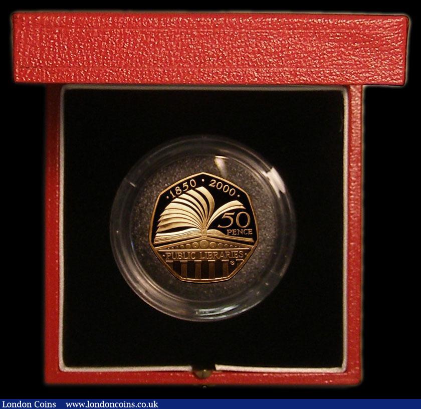 London Coins : A183 : Lot 165 : Fifty Pence 2000 150 Years of Public Libraries S.H11 Gold Proof FDC in the Royal Mint box of issue w...