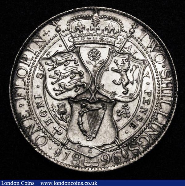Florin 1896 First I of VICTORIA points to a bead, Reverse: Left leg of H of SHILLINGS points to a space on the inner circle, ESC 880, Bull 2966, Davies 843 dies 2B UNC with practically full lustre, in an LCGS holder and graded LCGS 82 : English Coins : Auction 183 : Lot 1724