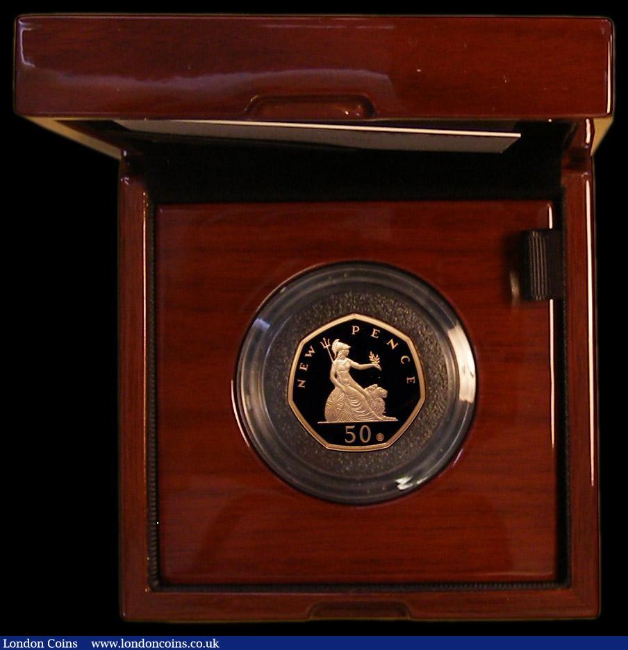 London Coins : A183 : Lot 181 : Fifty Pence 2019 50 Years of the 50p coin S.H62A Gold Proof, Reverse: Britannia design by Christophe...