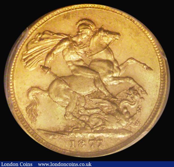 Sovereign 1877M George and the Dragon, Horse with Long Tail, Marsh 99, S.3857, in a PCGS holder and graded MS61 : English Coins : Auction 183 : Lot 2215