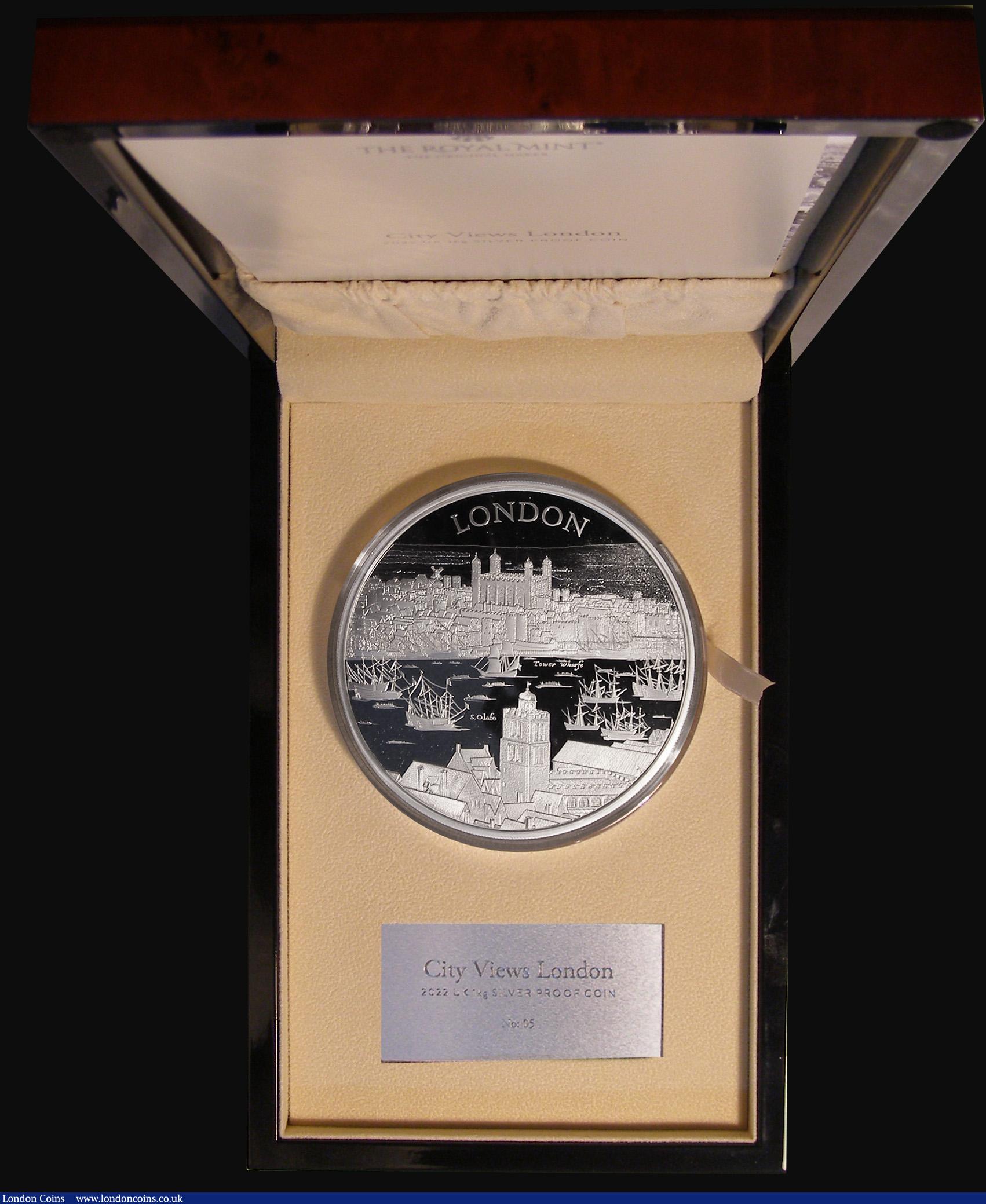 London Coins : A183 : Lot 224 : Five Hundred Pounds 2022 City Views, One Kilo Silver Proof,  FDC in the large and impressive Royal M...