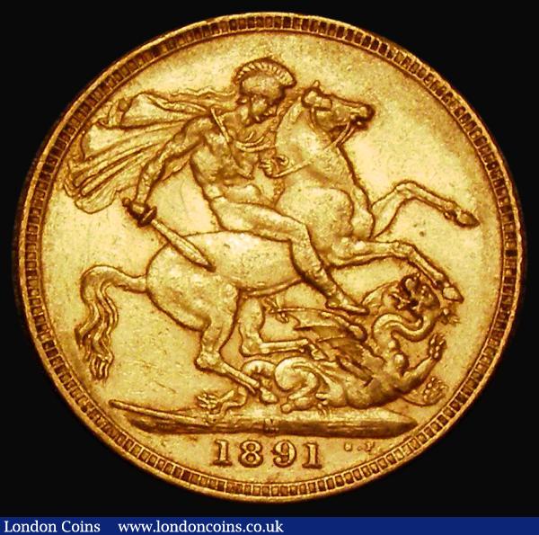 Sovereign 1891M G: of D:G: closer to the crown, Horse with long tail, Marsh 135A, S.3867C, DISH M16, Fine/Good Fine : English Coins : Auction 183 : Lot 2243