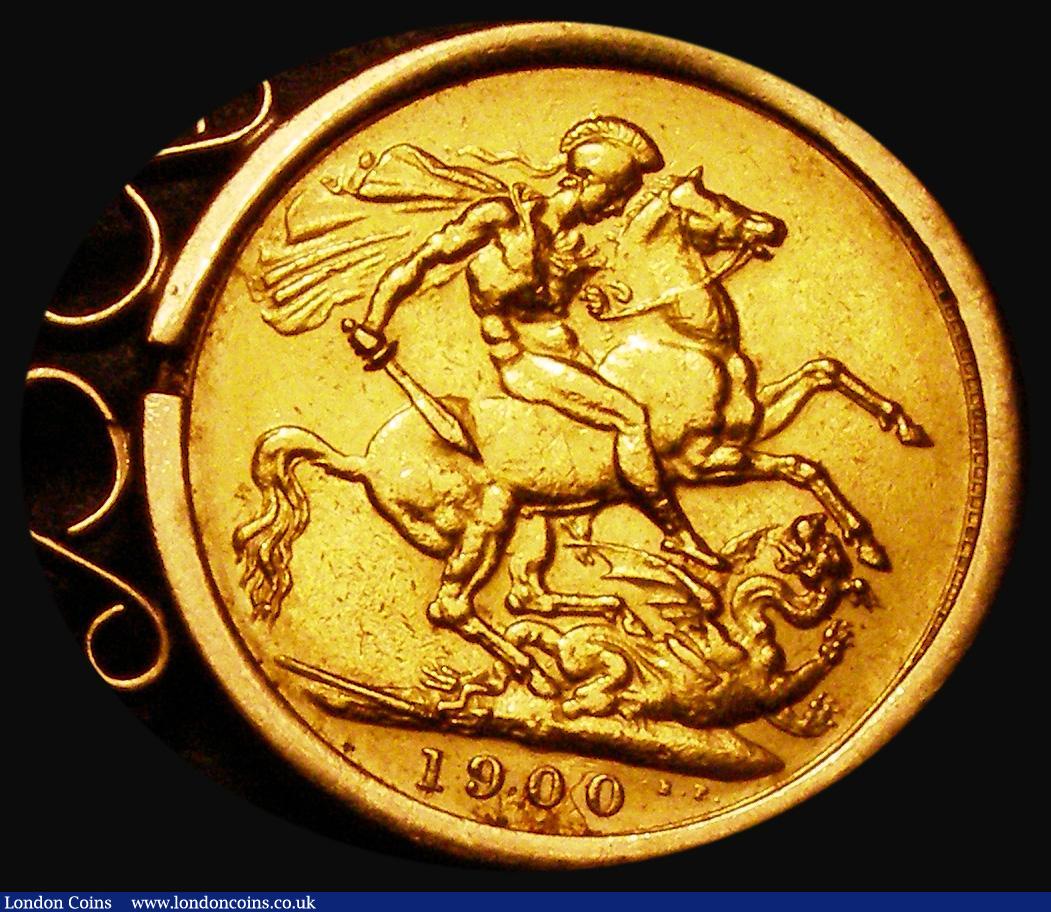 London Coins : A183 : Lot 2259 : Sovereign 1900M Marsh 160, S.3875 Good Fine in a 9 carat gold mount, total weight 9.57 grammes, the ...