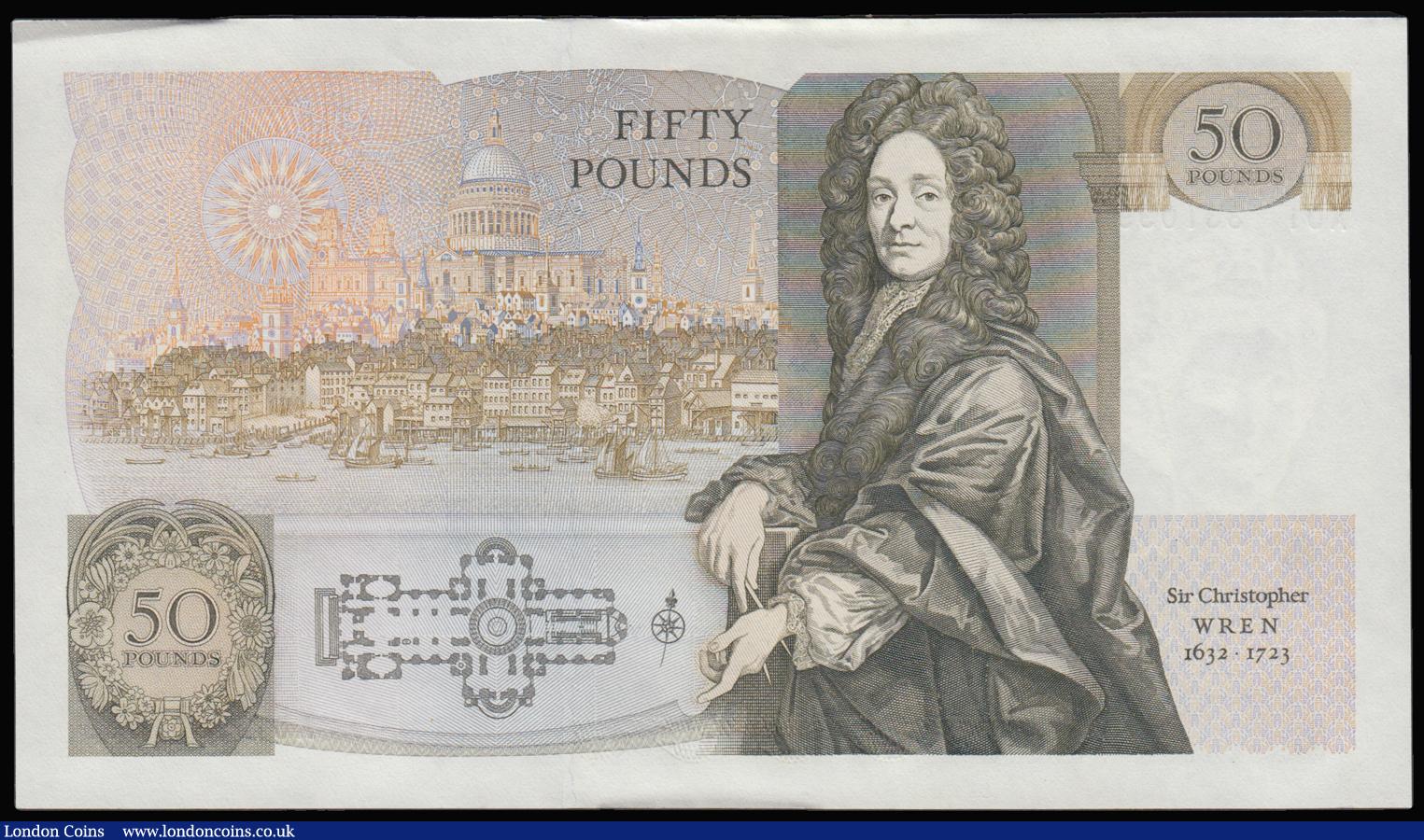 London Coins : A183 : Lot 24 : Fifty Pounds Somerset B352 issued 1981 first run A01 331099, Sir Christopher Wren on reverse, about ...
