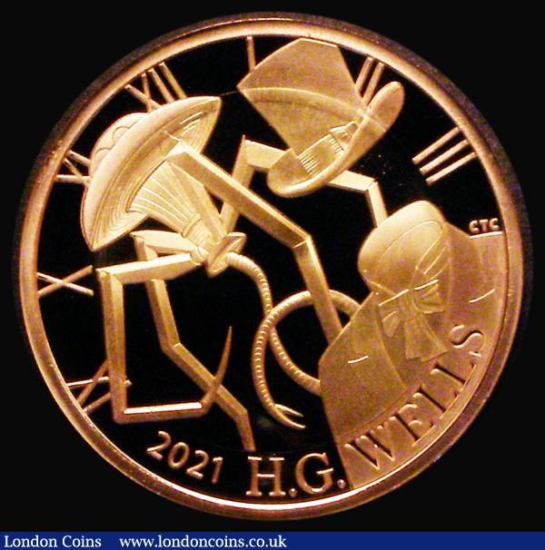 Two Pounds 2021 Celebrating the Life and Work of H.G.Wells Gold Proof FDC uncased in capsule, no certificate. H.G.Wells was known as the 'Father of Science Fiction' and wrote many influential novels some of which were made into films, such as 'The Invisible Man' and 'The Time Machine.'  : English Coins : Auction 183 : Lot 2418