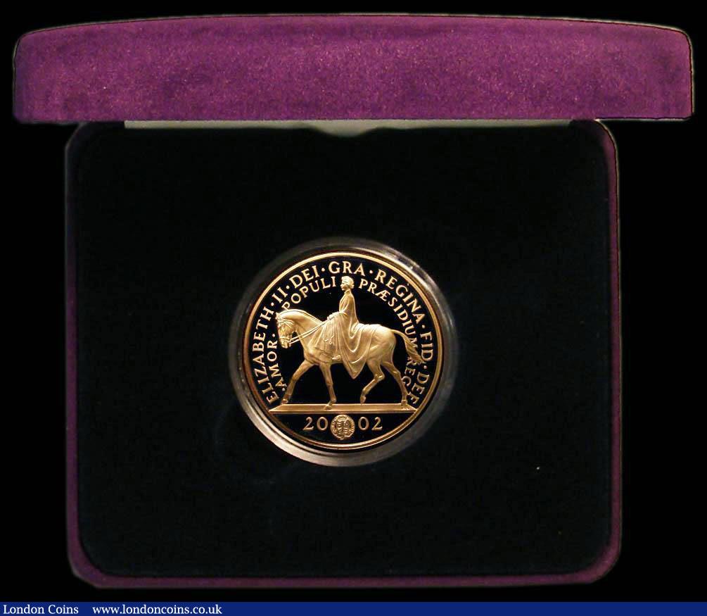 London Coins : A183 : Lot 244 : Five Pound Crown 2002 Golden Jubilee Gold Proof FDC in the box of issue with certificate