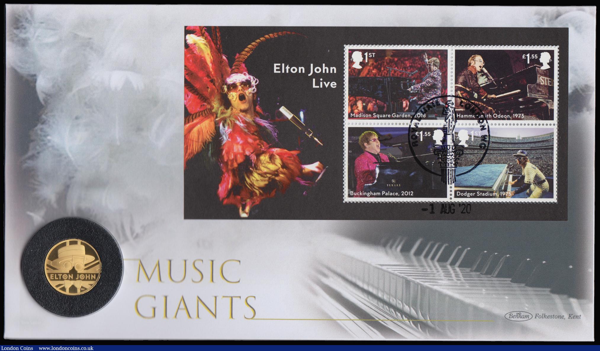 London Coins : A183 : Lot 322 : Numismatic Cover 2020 Music Giants - Elton John, comprising Twenty Five Pounds 2020 Gold Quarter Oun...