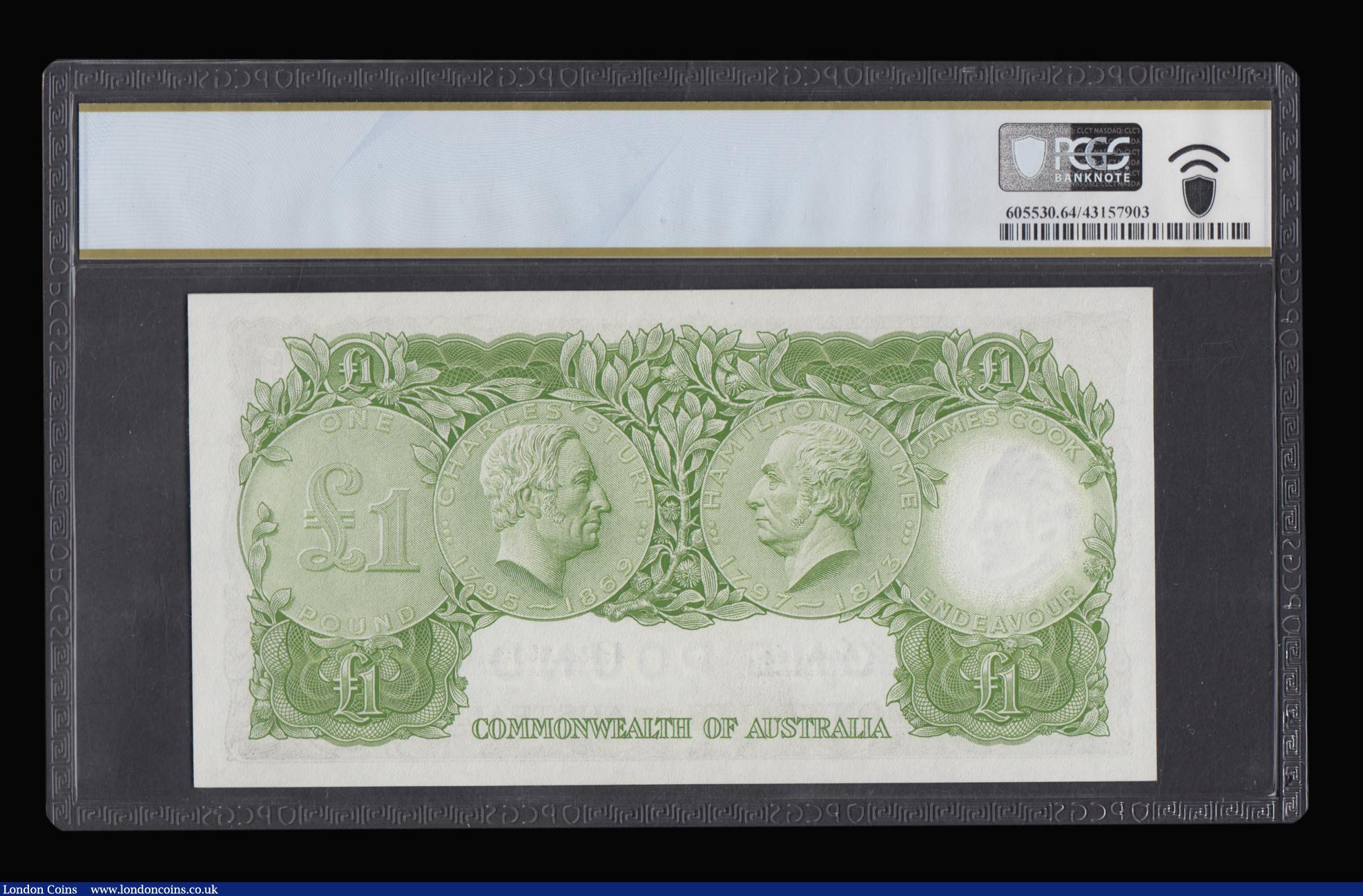 London Coins : A183 : Lot 59 : Australia 1 Pound issued 1961 - 1965 series HF/84 508177 and 508174, Pick34a, QEII at right, signed ...