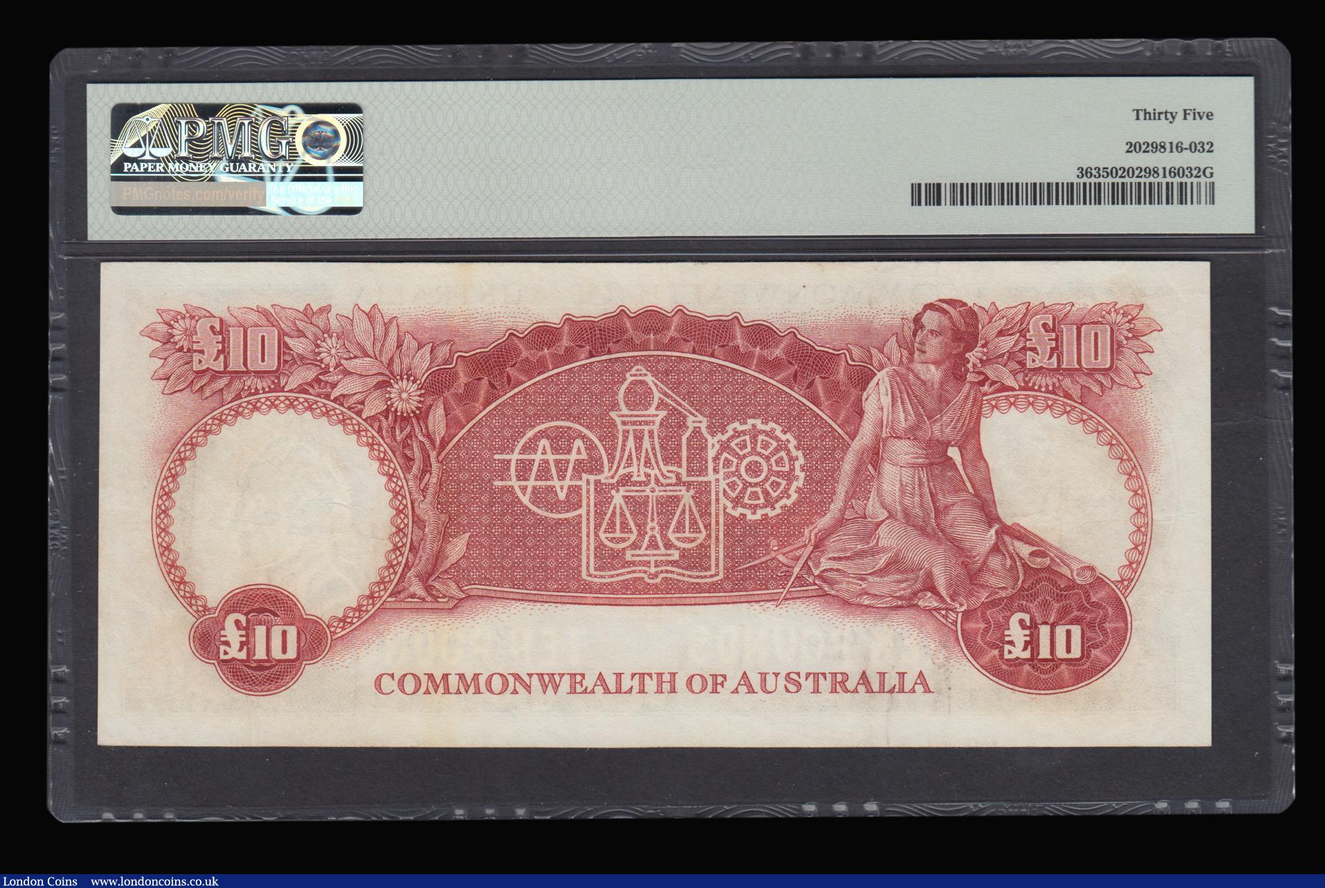 London Coins : A183 : Lot 64 : Australia 10 Pounds issued 1960 - 1965 series WA/40 469386, portrait Governor Phillip at left, signe...