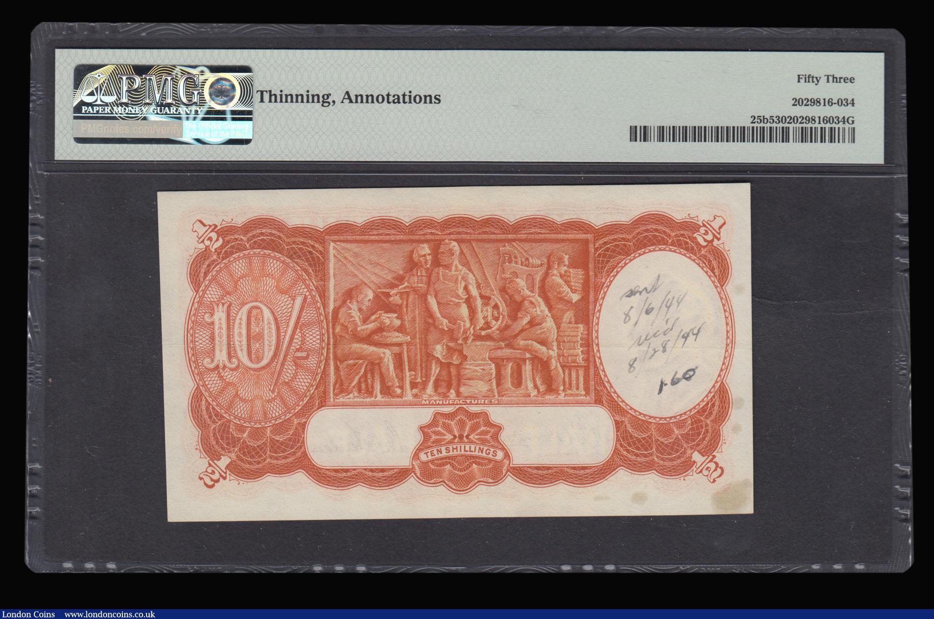 London Coins : A183 : Lot 65 : Australia 10 Shillings Pick25b, 1942 issue, Armitage/McFarlane, About Uncirculated PMG 53 Thinning A...