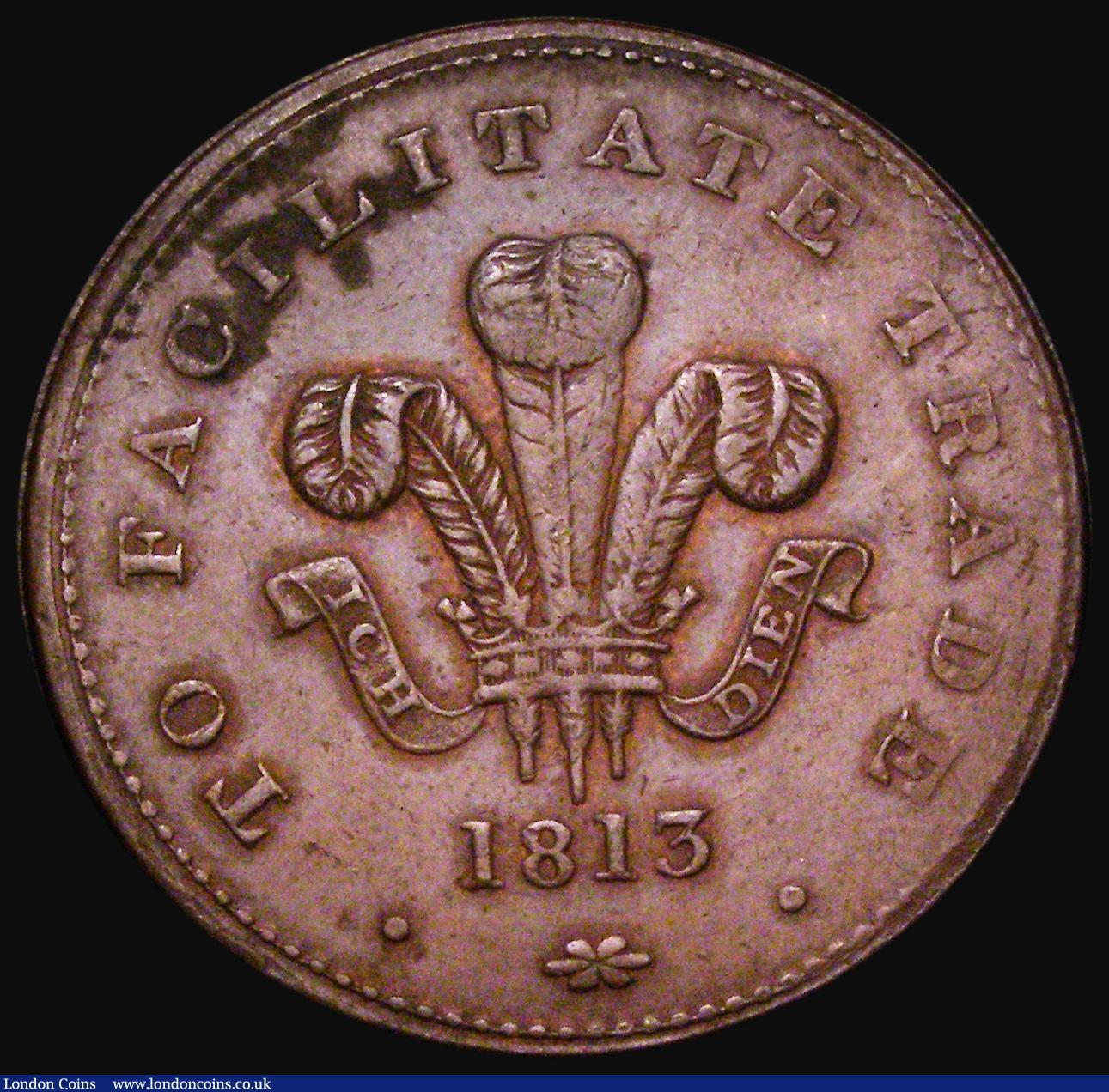 London Coins : A183 : Lot 657 : Penny Channel Islands/Non-Local Penny 1813 Obverse: To Facilitate Trade, Plumes with 1813 date below...