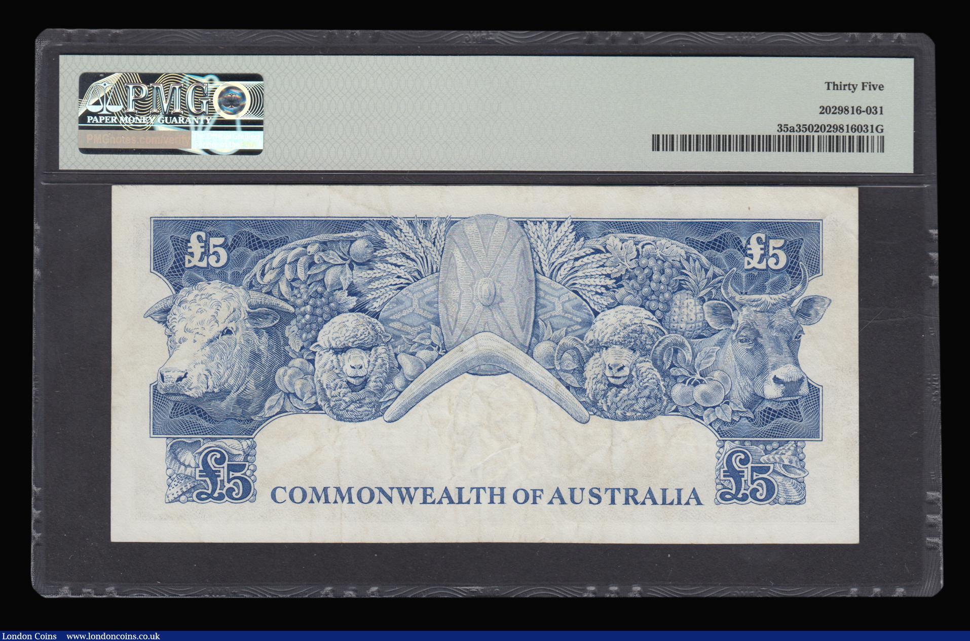London Coins : A183 : Lot 69 : Australia Commonwealth of Australia 5 Pounds (1960-65) Coombes and Wilson Pick 35a Choice Very Fine ...