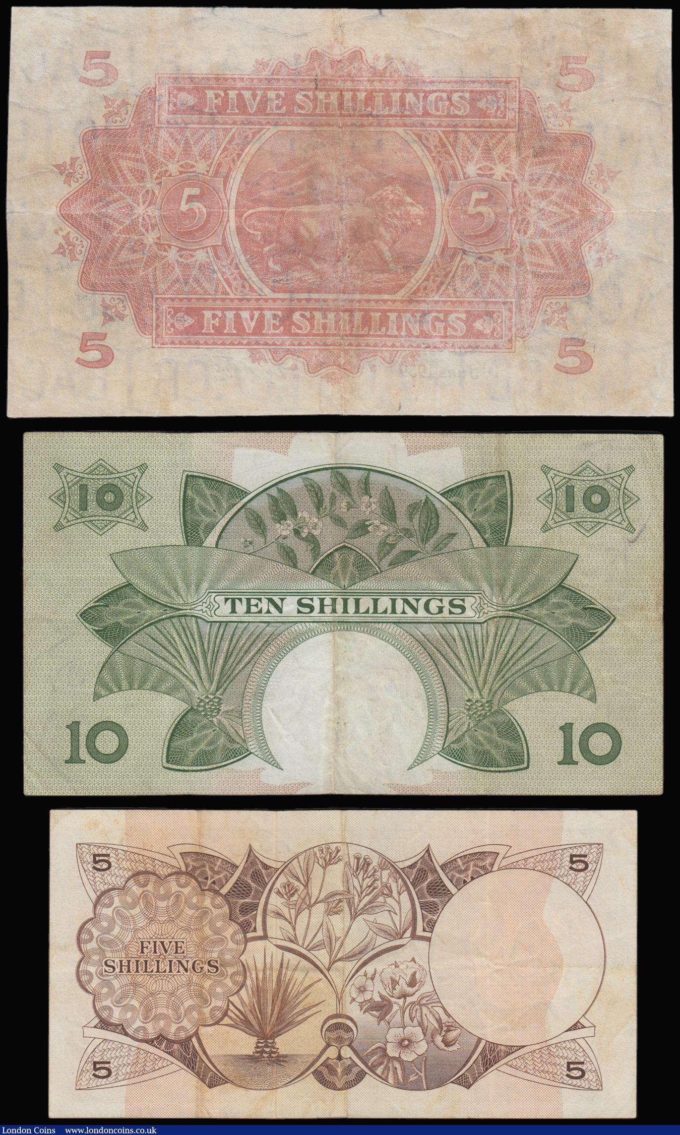 London Coins : A183 : Lot 78 : East Africa (3) 10 Shillings (1958-60) 4 signatures Pick 38 N12 prefix Fine, 5 Shillings Nairobi 1st...