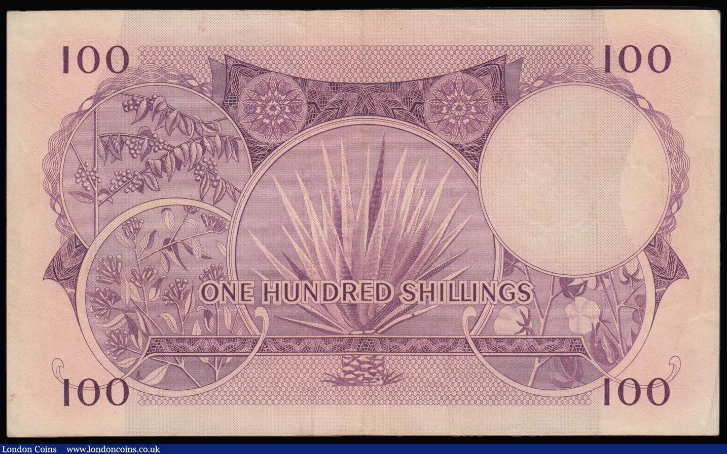 London Coins : A183 : Lot 81 : East Africa 100 Shillings, 1964 issue, dhow at centre, Pick 48a, VF