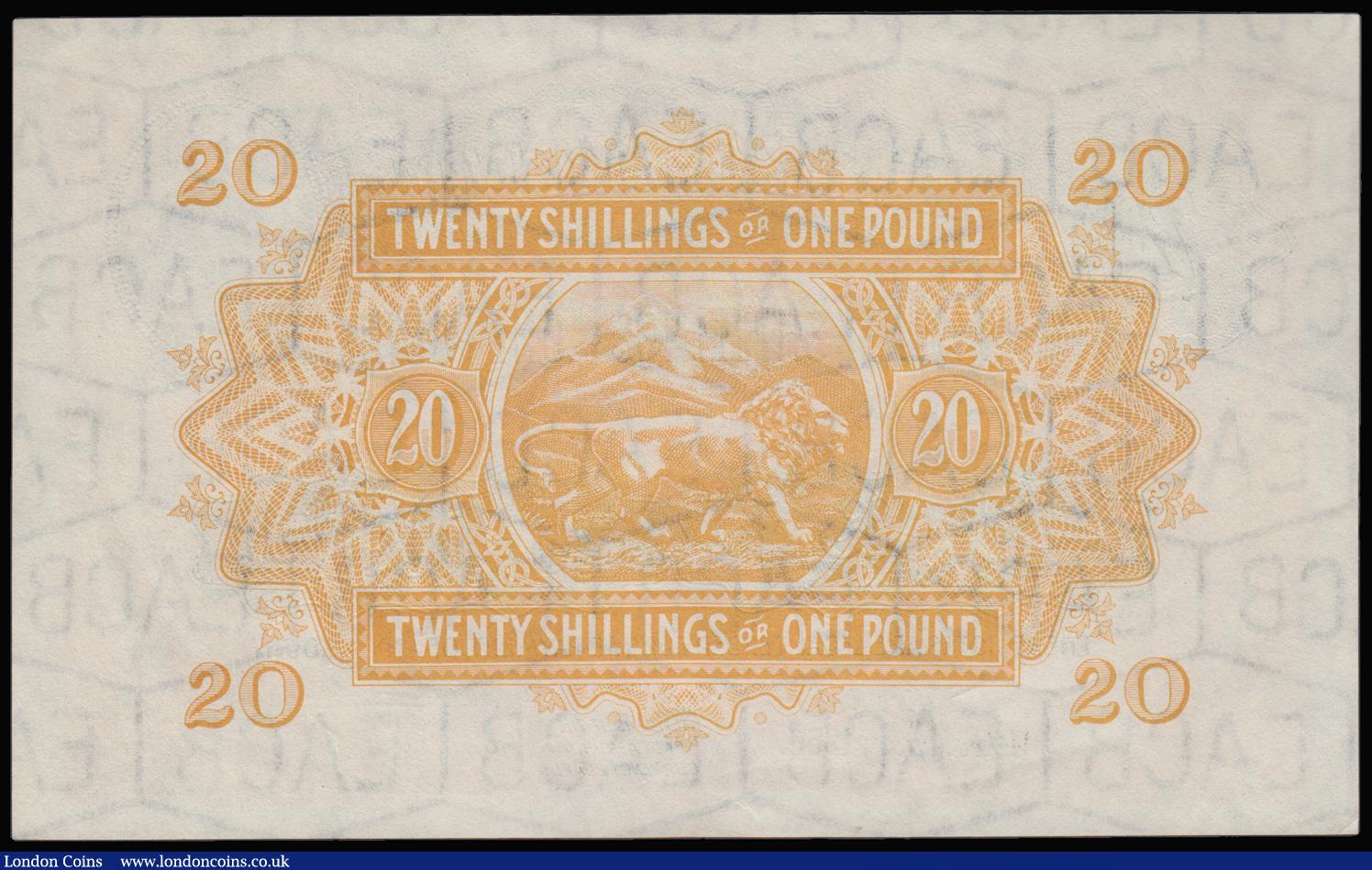 London Coins : A183 : Lot 82 : East Africa 20 Shillings dated 1st February 1956 series H63 51721, QE2 portrait, Pick 35, EF 