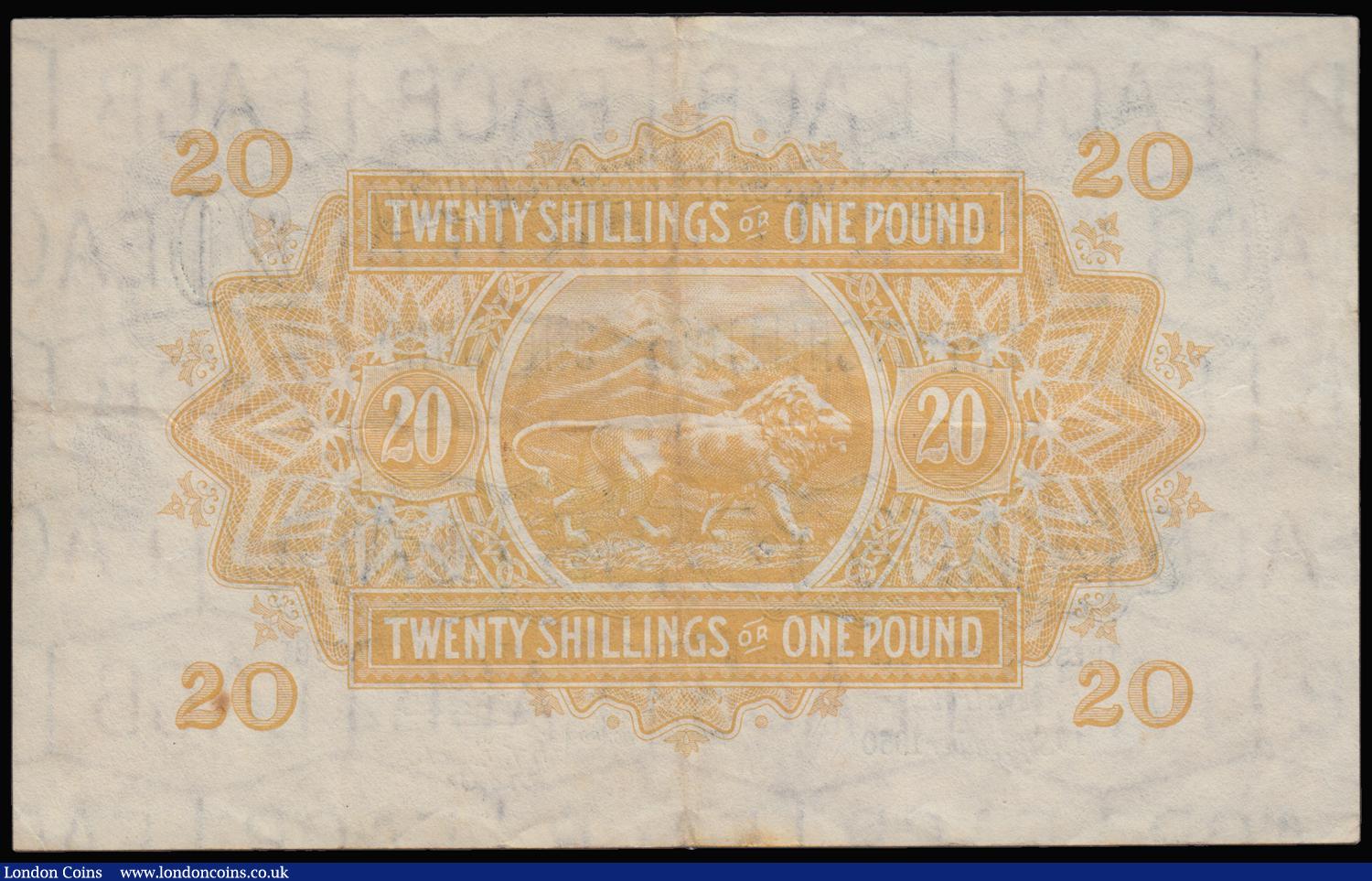 London Coins : A183 : Lot 83 : East Africa 20 Shillings George VI top left dated 1st September 1950 series W/10 88824, Pick 30b, bo...